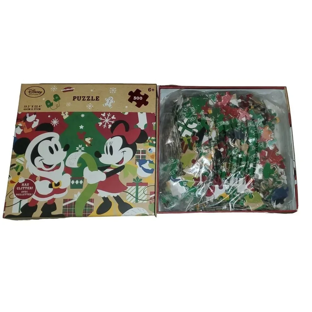 Disney Store Mickey & Minnie Mouse Christmas Puzzle  500 Pieces with Glitter!